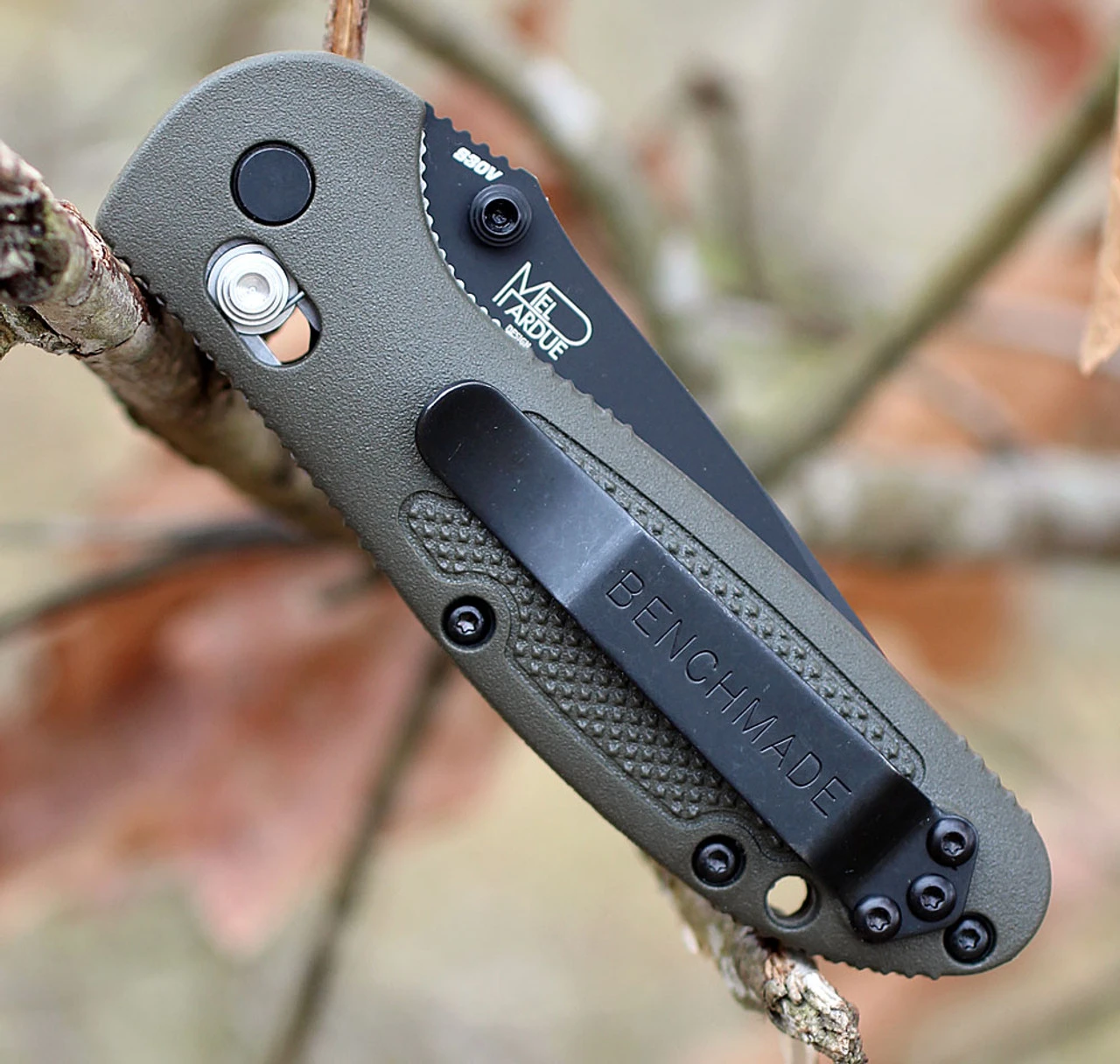 Benchmade Mini Griptilian 556SBKOD-S30V, 2.91" S30V Black Drop Point Combo Blade, OD Green Noryl GTX Handle 5 Benchmade Mini Griptilian 556SBKOD-S30V, 2.91" S30V Black Drop Point Combo Blade, OD Green Noryl GTX Handle - Image 3