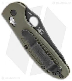 Benchmade Mini Griptilian AXIS Lock Knife Olive Drab (2.91" Serr) 555SBKHGOD -Benchmade Knife Shop Benchmade Mini Griptilian AXIS OD Green Black Serr 555SBKHGOD BHQ 112501 jr side