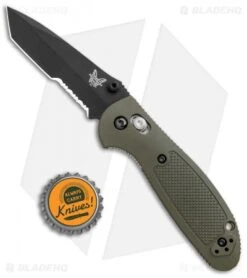 Benchmade Mini Griptilian OD Green Tanto Knife (2.91" Black Serr) 557SBKOD -Benchmade Knife Shop Benchmade Mini Griptilian AXIS OD Green Tanto Black Serr 557SBKOD BHQ 112500 jr bottlecap