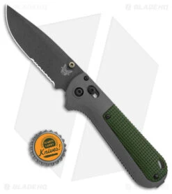 Benchmade Redoubt AXIS Lock Knife Green/Gray Grivory (3.6" Cerakote Serr) 430SBK -Benchmade Knife Shop Benchmade Redoubt AXIS Lock Green Gray Grivory Cerakote Serr BHQ 137276 jr bottlecap