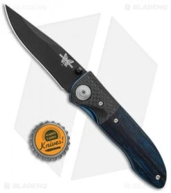 Vintage Benchmade 690 Liner Lock Knife Blue Wood/CF (3.625" Black) 690BTBLU -Benchmade Knife Shop Vintage Benchmade 690 LL Blue Wood CF 690BTBLU BHQ 99186 jr bottlecap