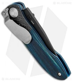 Vintage Benchmade 690 Liner Lock Knife Blue Wood/CF (3.625" Black) 690BTBLU -Benchmade Knife Shop Vintage Benchmade 690 LL Blue Wood CF 690BTBLU BHQ 99186 jr side