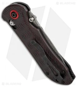 Benchmade 908-161 Stryker II AXIS Lock Knife Red/Black CF (3.57" Damasteel) Gold -Benchmade Knife Shop benchmade stryker 908 161 cm side